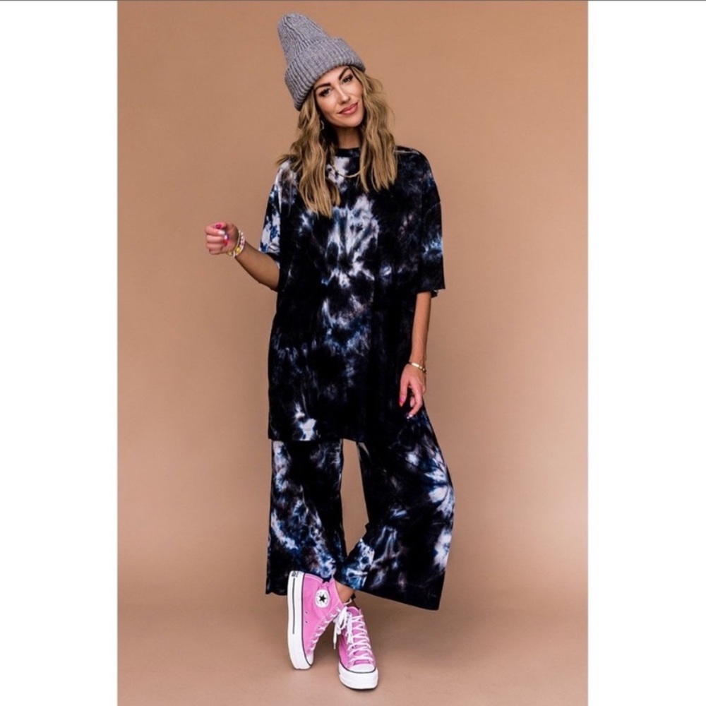 Dressed In LALA Lex Ribbed Playsuit in cool girl tie dye, size small